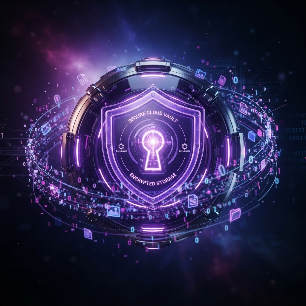 Secure digital vault representing encrypted cloud storage